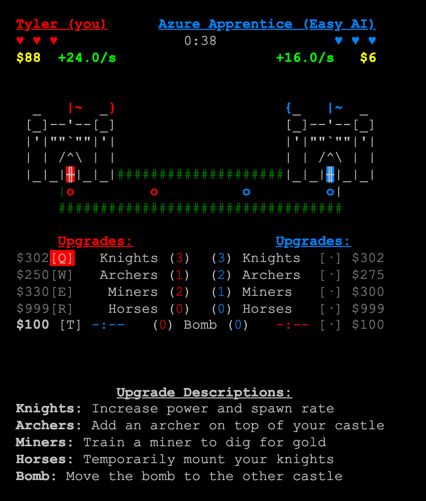 Castle Game — a match in progress